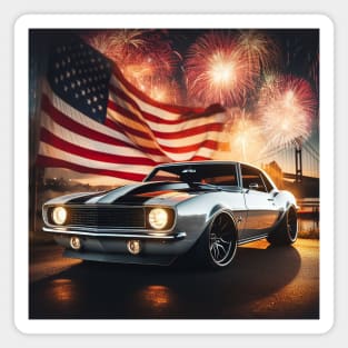 Classic Chevrolet Camaro and The American Flag by Gas Autos Magnet